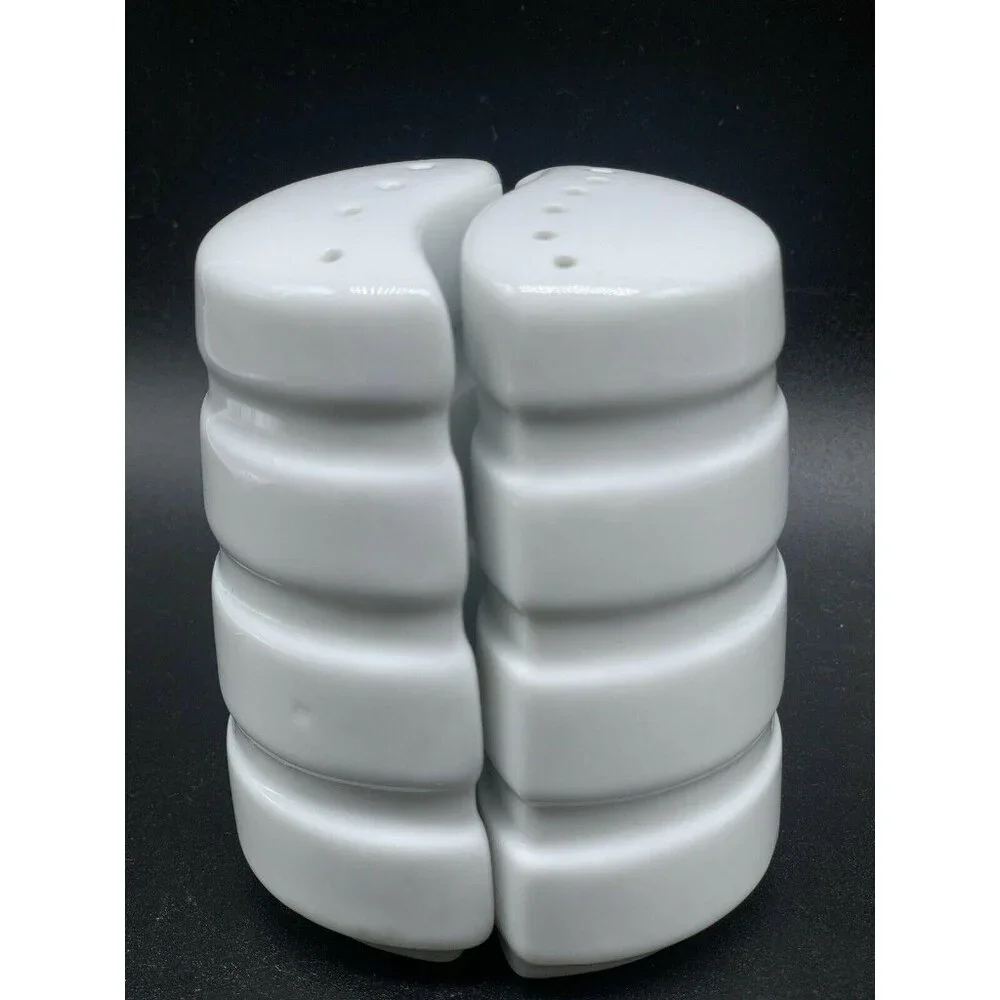 Fitz And Floyd White Ceramic Salt & Pepper Shaker Set Ribbed Ridges - Picture 2 of 5